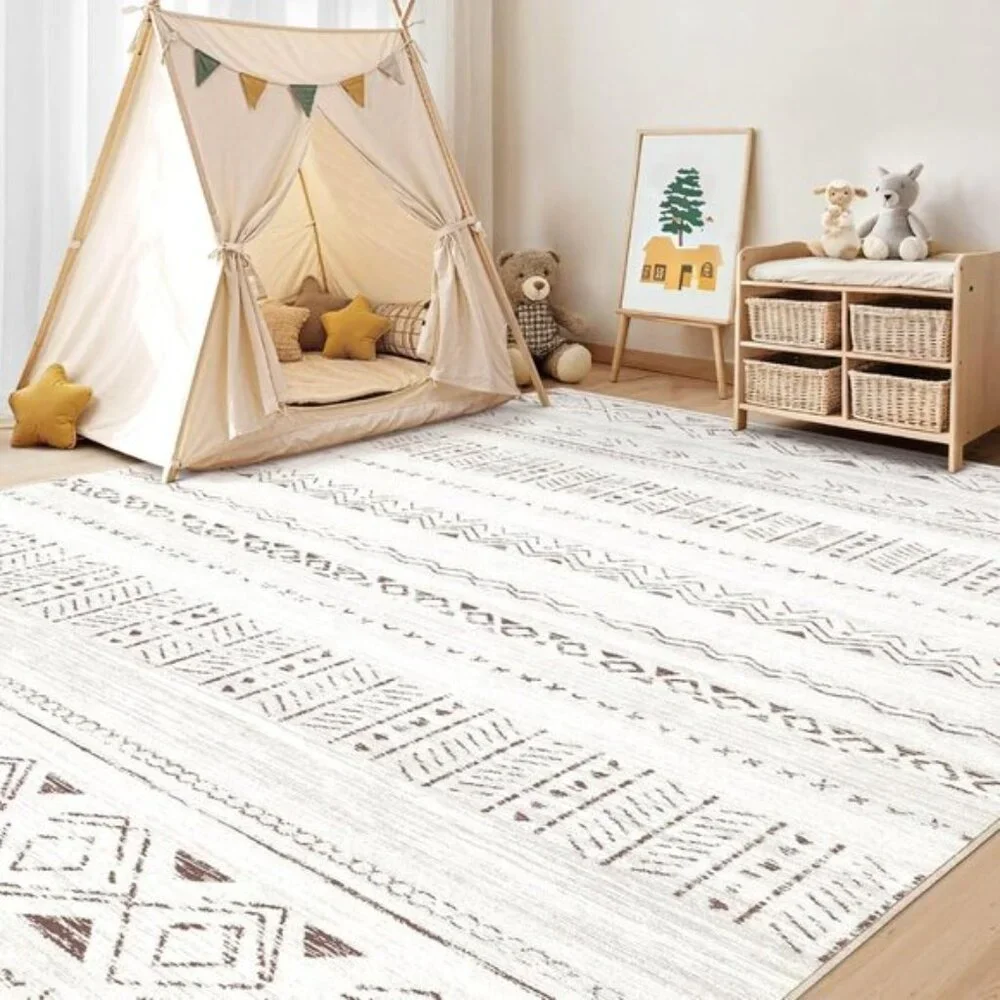 New 5x7 Washable Area Rug, Boho Farmhouse Non-Slip Carpet for Home & Room Decor